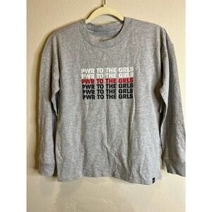 PWR To The Girls Long Sleeve‎ Graphic T-Shirt Gray Size L (10/12) Cotton